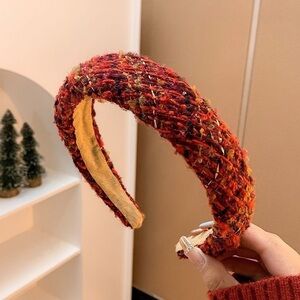 Elegant Tweed Headband - Red and Gold
